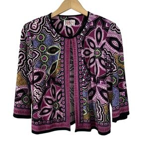 R&K Vintage Open Lightweight Jacket  Womens 12 Bohemian Colorful Cardigan Purple